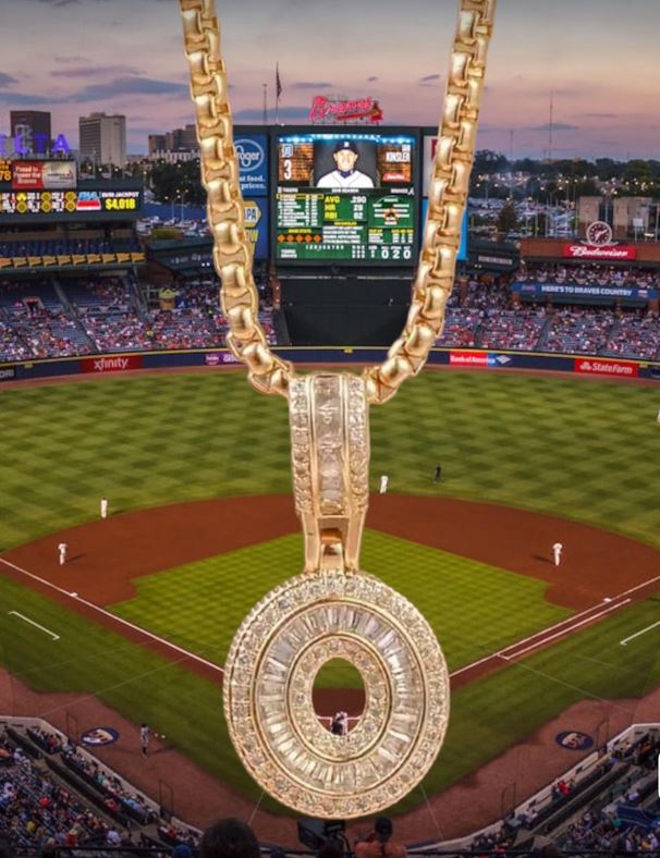 14K Gold Plated Iced CZ Baseball Number Pendant Necklace #0