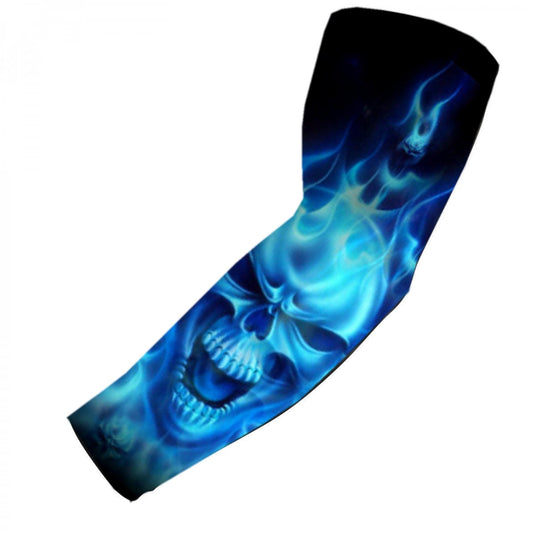Sports Compression Arm Sleeve Blue Flaming Ghost Skull