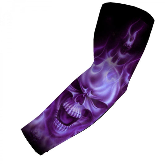 Sports Compression Arm Sleeve Purple Flaming Ghost Skull