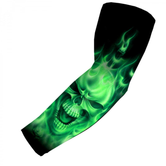 Sports Compression Arm Sleeve Green Flaming Ghost Skull