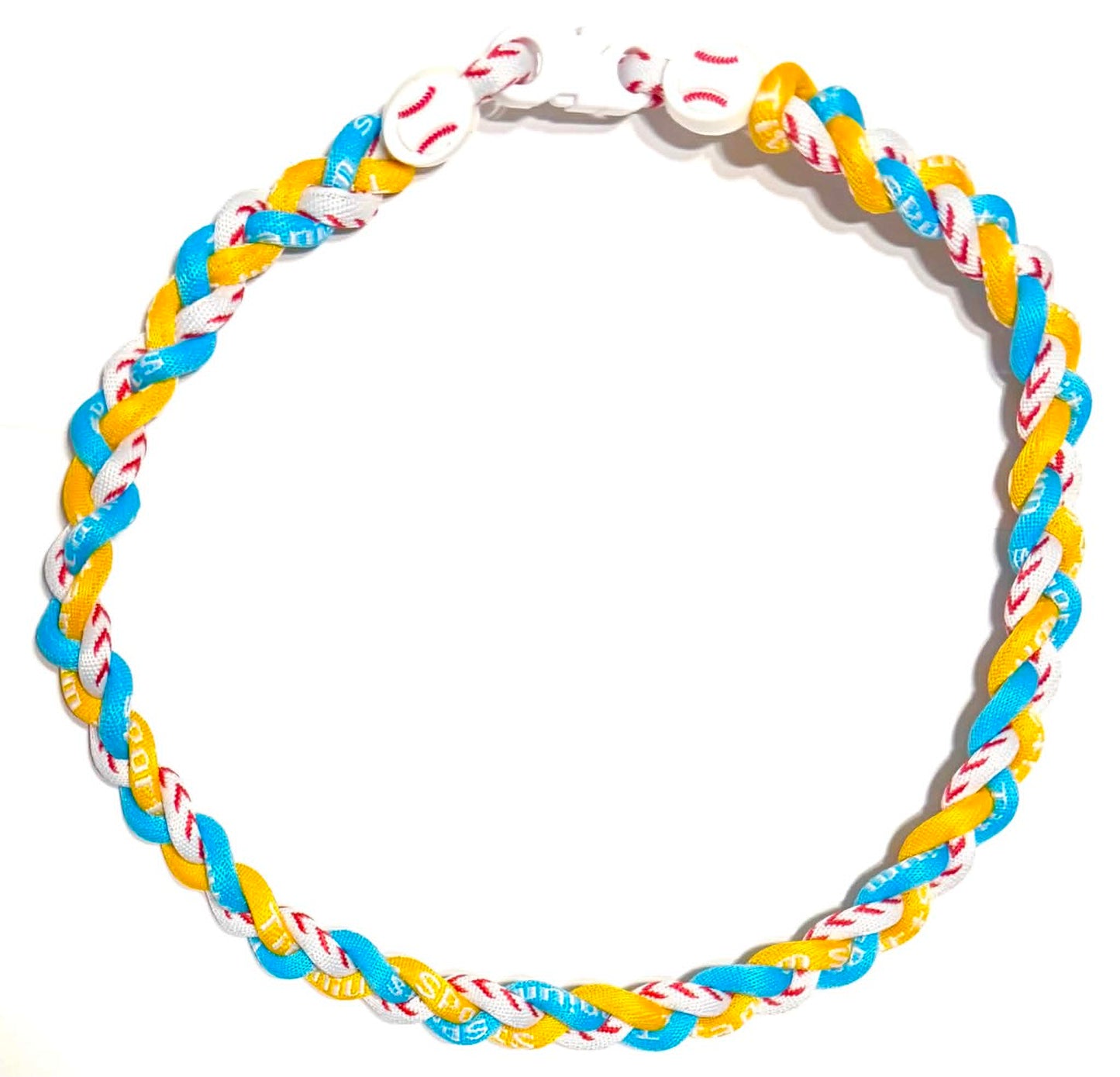Tornado 3 Rope Energy Necklace Baseball Stitch Clasp Sky Blue Yellow White