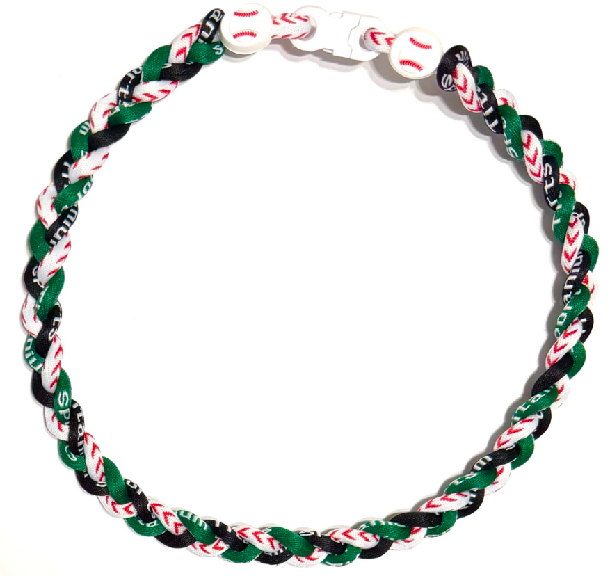 Tornado 3 Rope Energy Necklace Baseball Stitch Clasp Green Black White