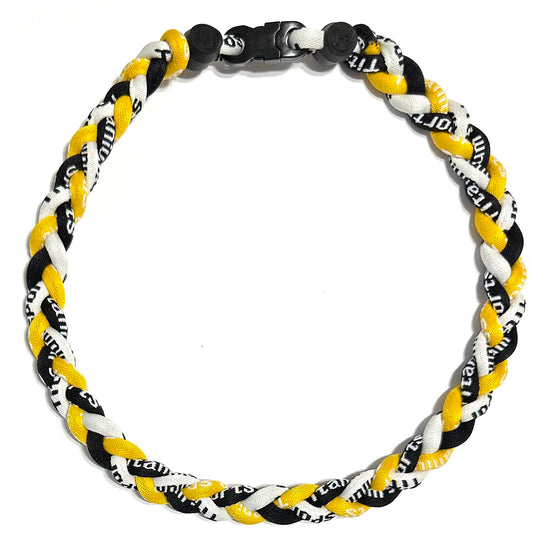 Baseball 3 Rope Braid Tornado Energy Necklace Yellow Black White