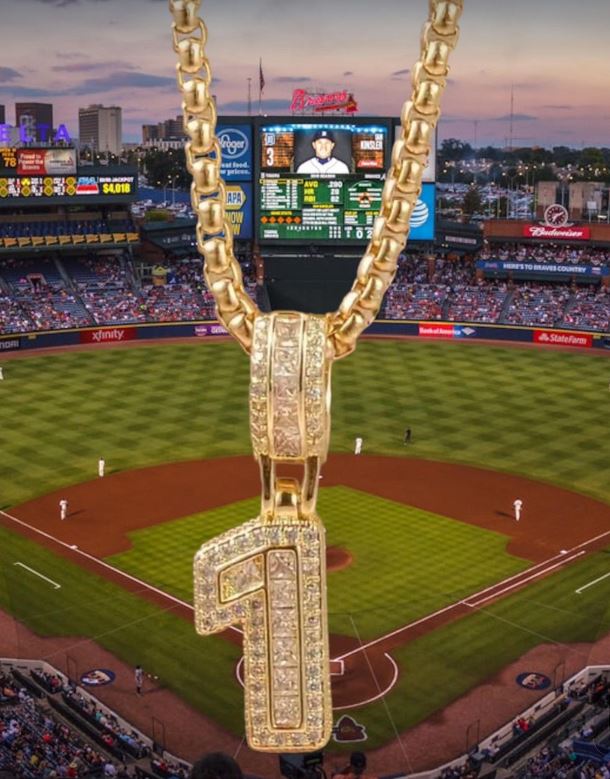 14K Gold Plated Iced CZ Baseball Number Pendant Necklace #1