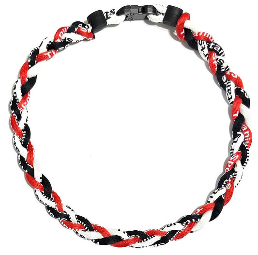 Baseball 3 Rope Braid Tornado Energy Necklace Red White Black