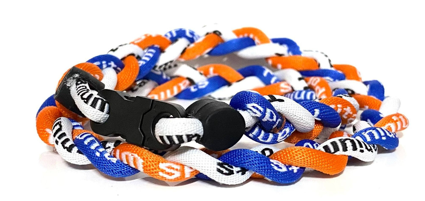 Baseball 3 Rope Braid Tornado Energy Necklace Orange Blue Gators