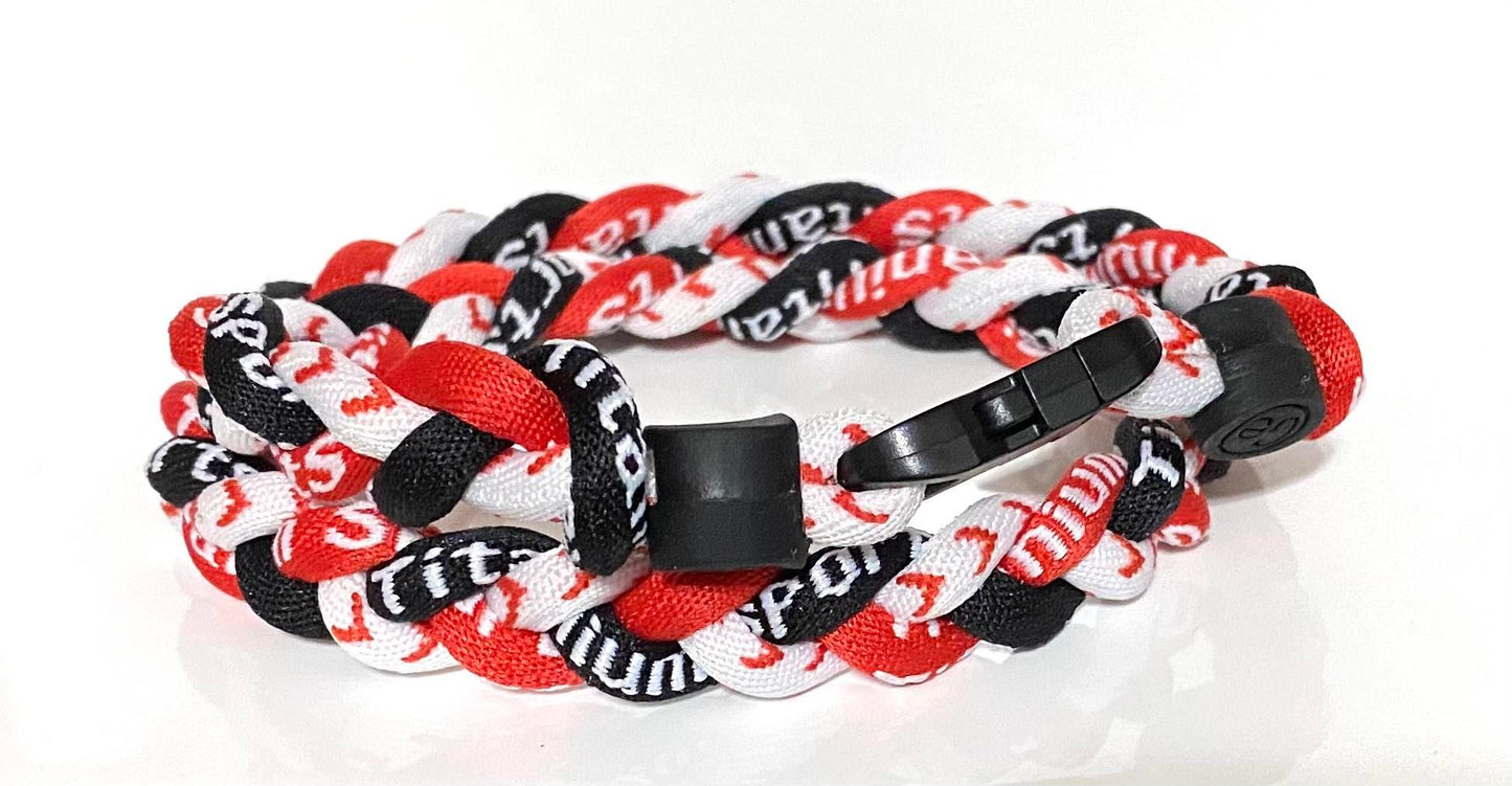 Baseball 3 Rope Braid Tornado Energy Necklace Red White Black Baseball Stitch