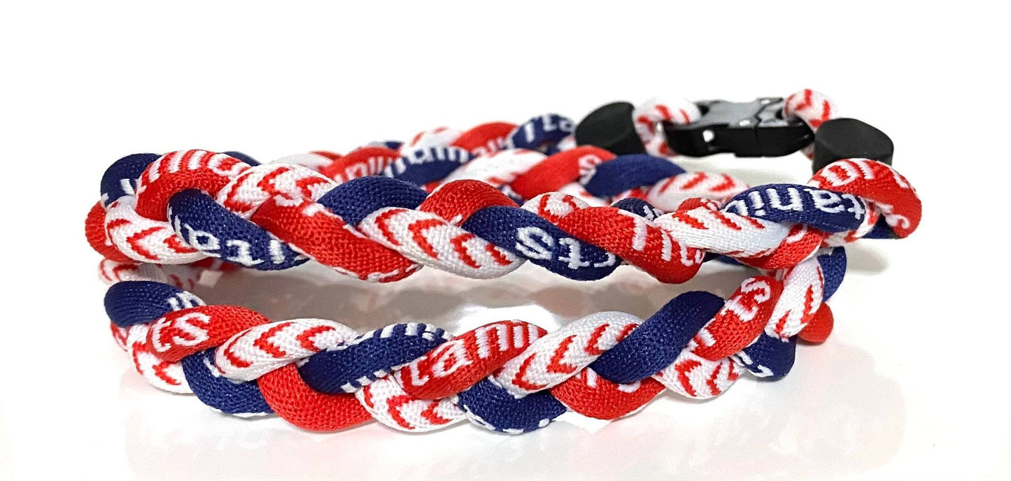 Baseball 3 Rope Braid Tornado Energy Necklace Red White Navy Baseball Stitch