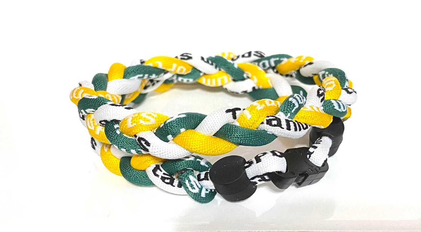 Baseball 3 Rope Braid Tornado Energy Necklace Green Yellow White