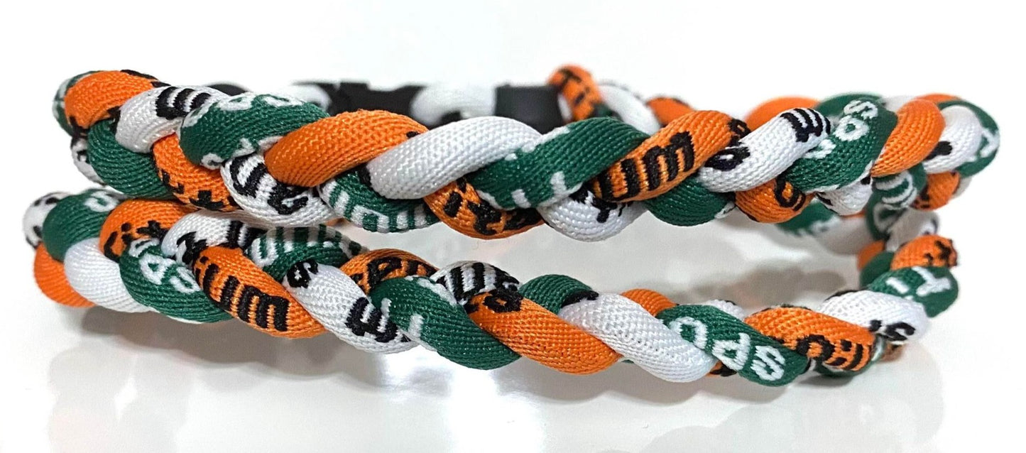 Baseball 3 Rope Braid Tornado Energy Necklace Green Orange White Hurricanes