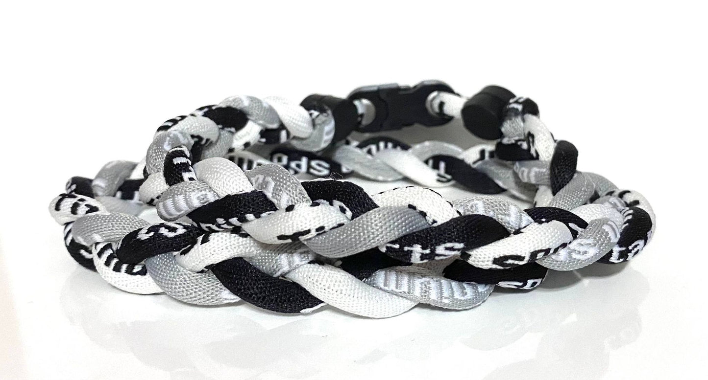 Baseball 3 Rope Braid Tornado Energy Necklace Black White Grey