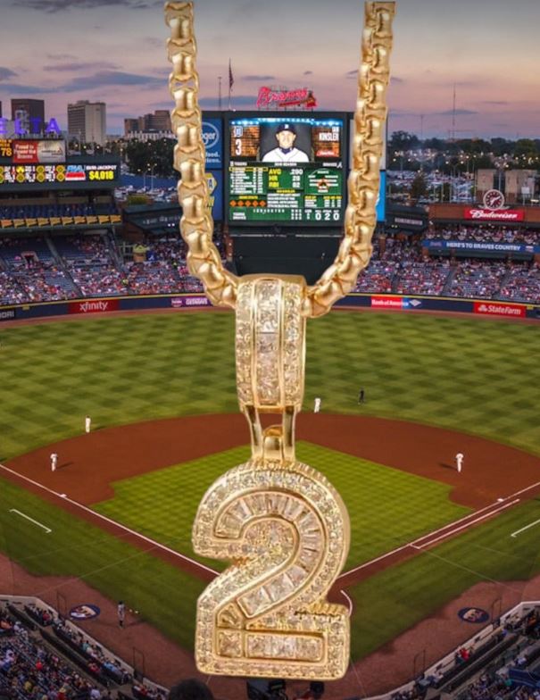 14K Gold Plated Iced CZ Baseball Number Pendant Necklace #2