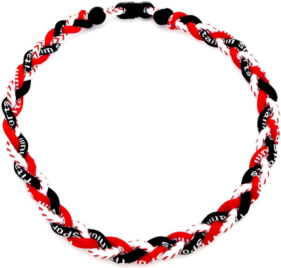 Baseball 3 Rope Braid Tornado Energy Necklace Red White Black Baseball Stitch