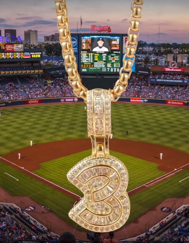 14K Gold Plated Iced CZ Baseball Number Pendant Necklace #3