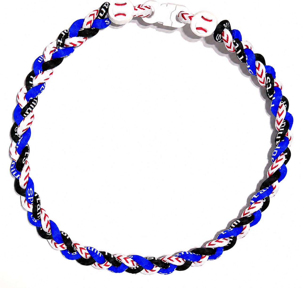 Tornado 3 Rope Energy Necklace Baseball Stitch Clasp Royal Black White