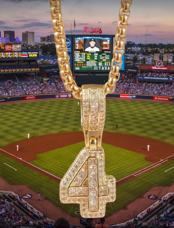 14K Gold Plated Iced CZ Baseball Number Pendant Necklace #4