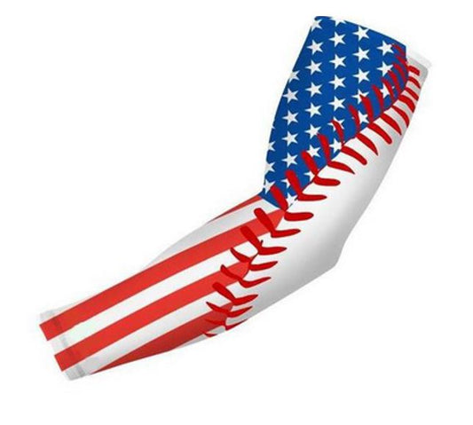 Baseball Football Compression Arm Sleeve USA Flag Baseball Stitch