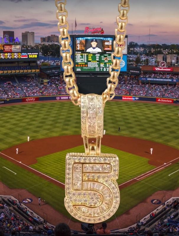 14K Gold Plated Iced CZ Baseball Number Pendant Necklace #5