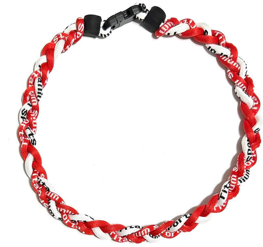 Baseball 3 Rope Braid Tornado Energy Necklace Red White