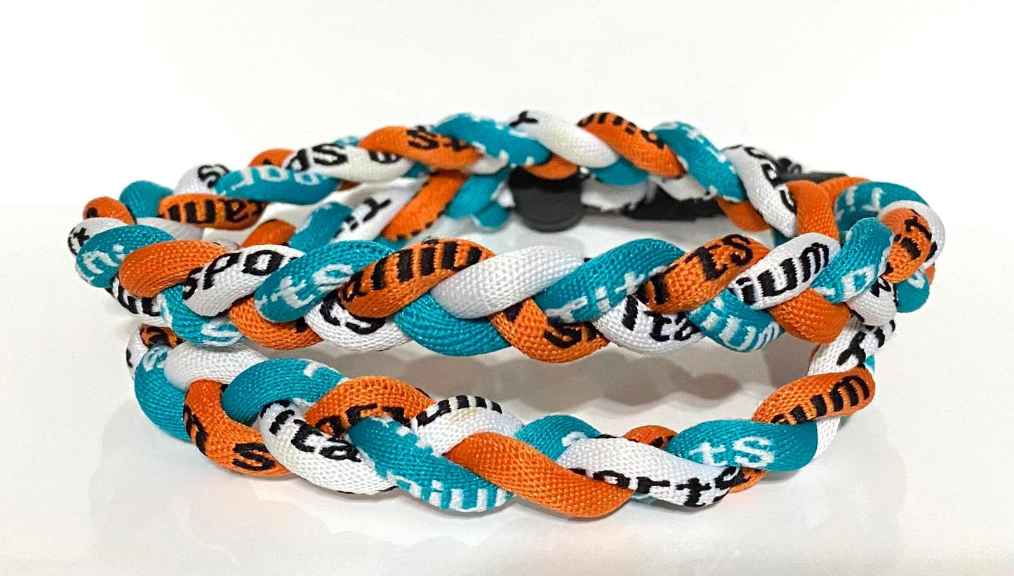 Baseball 3 Rope Braid Tornado Energy Necklace Teal Orange Dolphins