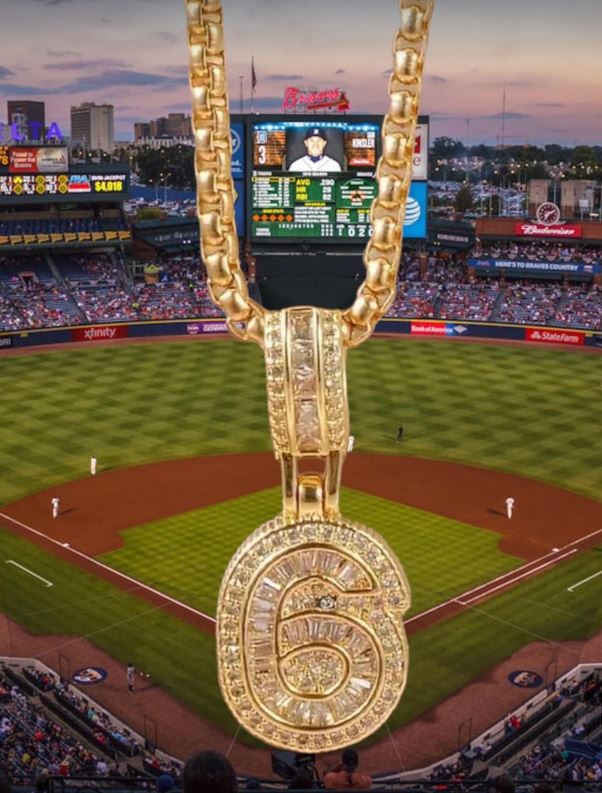 14K Gold Plated Iced CZ Baseball Number Pendant Necklace #6