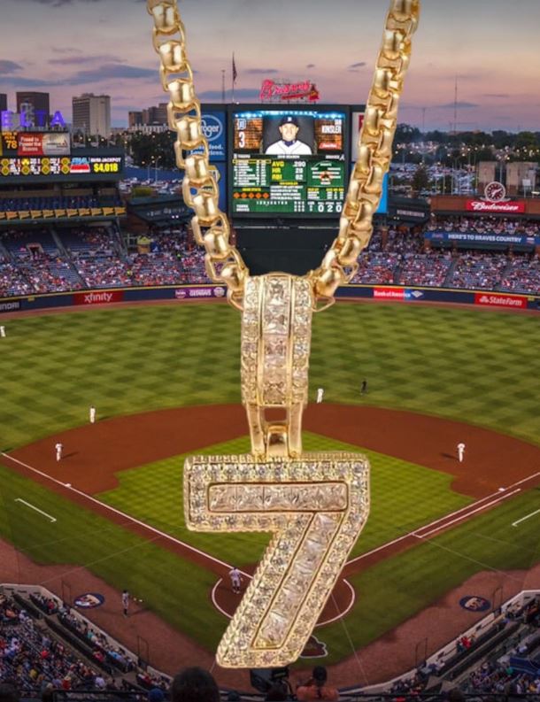 14K Gold Plated Iced CZ Baseball Number Pendant Necklace #7