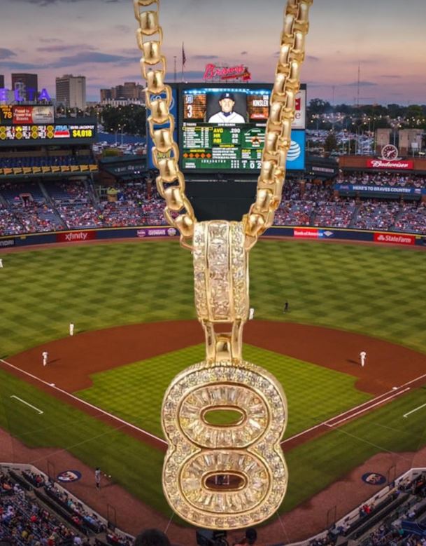 14K Gold Plated Iced CZ Baseball Number Pendant Necklace #8