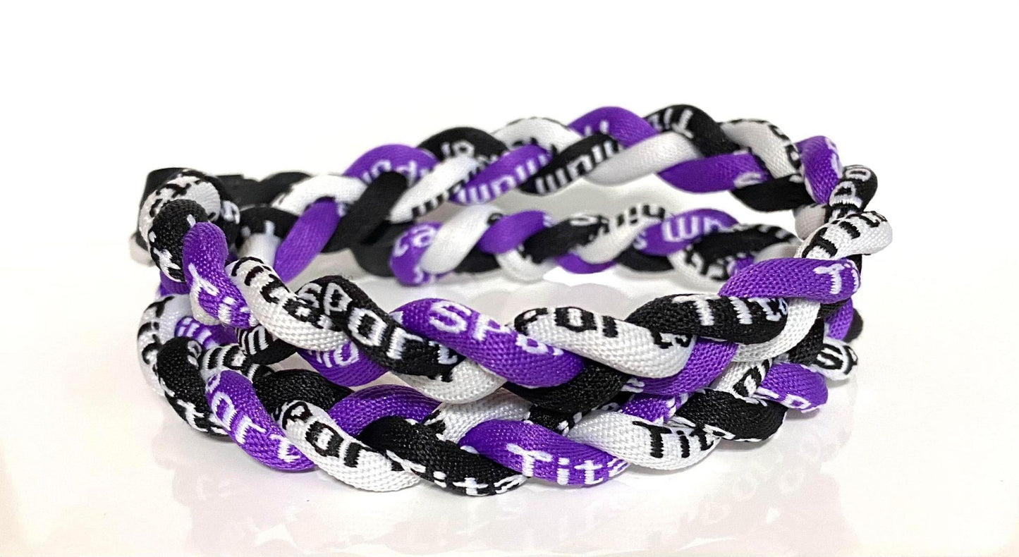 Baseball 3 Rope Braid Tornado Energy Necklace Purple Black White