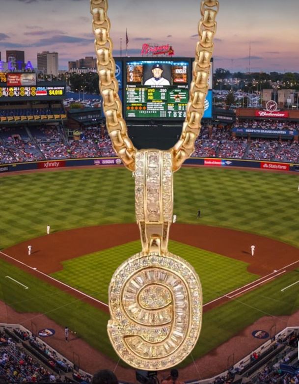 14K Gold Plated Iced CZ Baseball Number Pendant Necklace #9