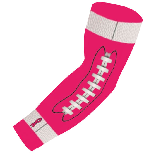 Sports Compression Arm Sleeve Pink Ribbon Cancer Awareness Football Laces