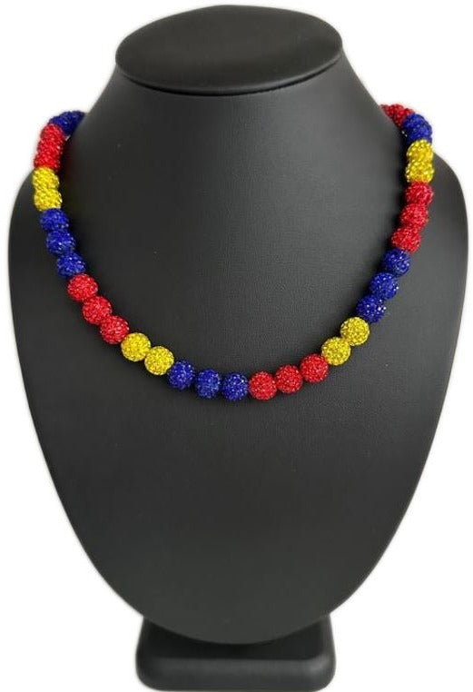 Iced Bling Disco Ball Rhinestone Crystal Bead Baseball Necklace Red Yellow Blue