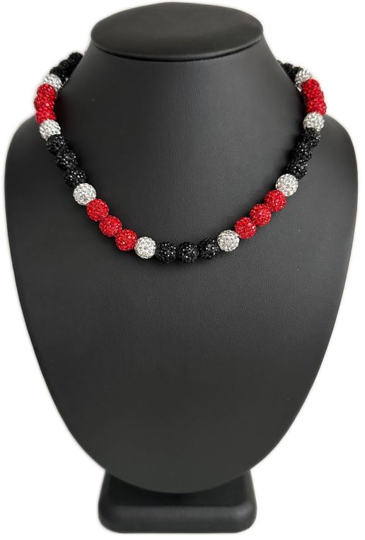 Iced Bling Disco Ball Rhinestone Crystal Bead Baseball Necklace Red Black