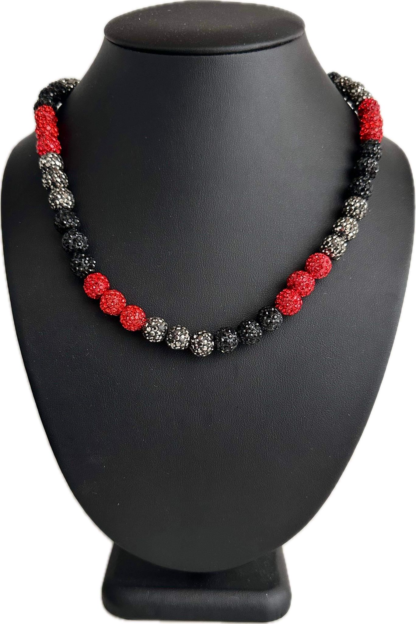 Iced Bling Disco Ball Rhinestone Crystal Bead Baseball Necklace Red Black Hematite Gray