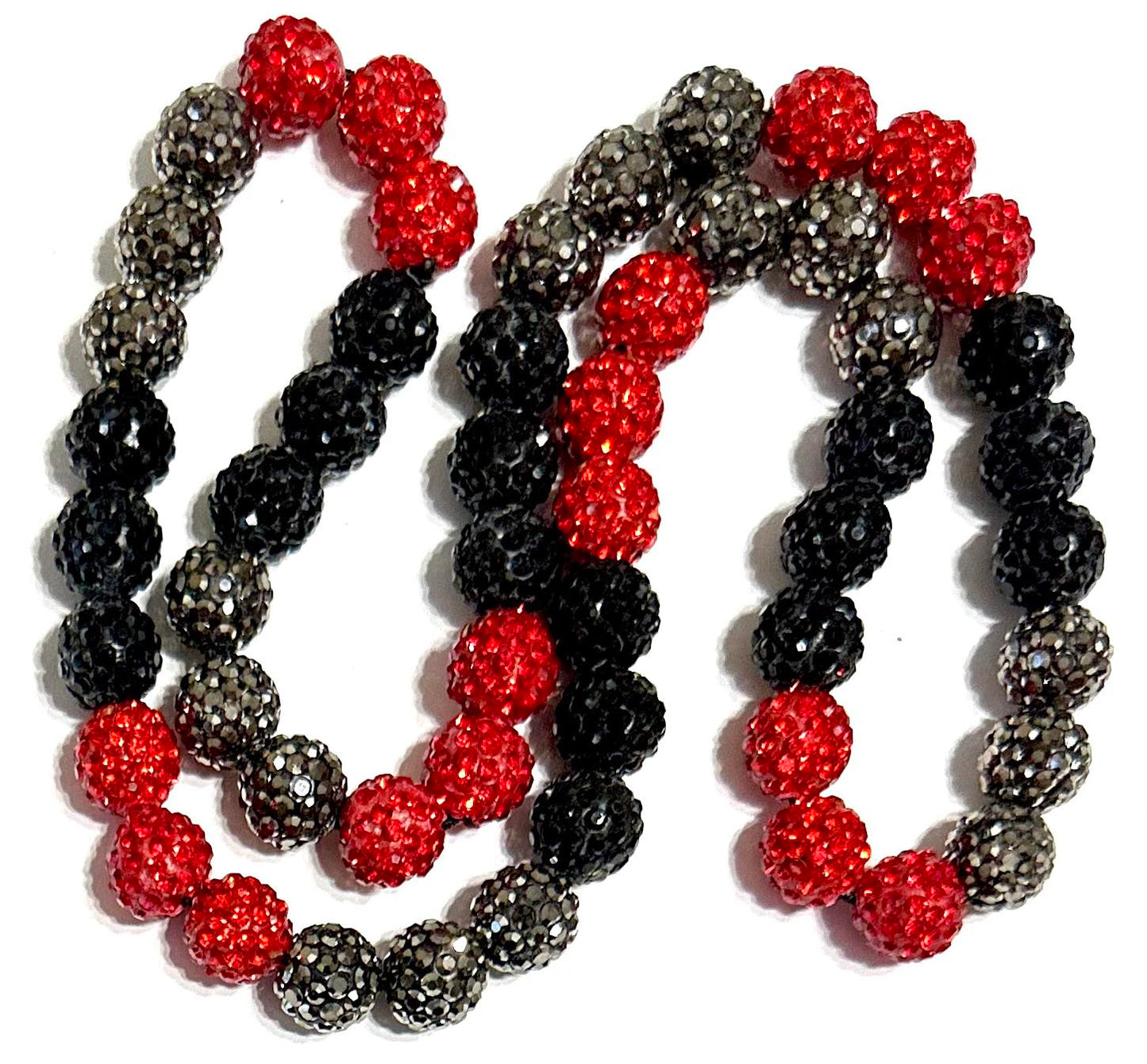 Iced Bling Disco Ball Rhinestone Crystal Bead Baseball Necklace Red Black Hematite Gray