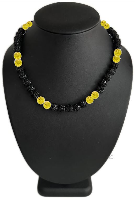 Iced Bling Disco Ball Rhinestone Crystal Bead Baseball Necklace Black Out Collection Yellow