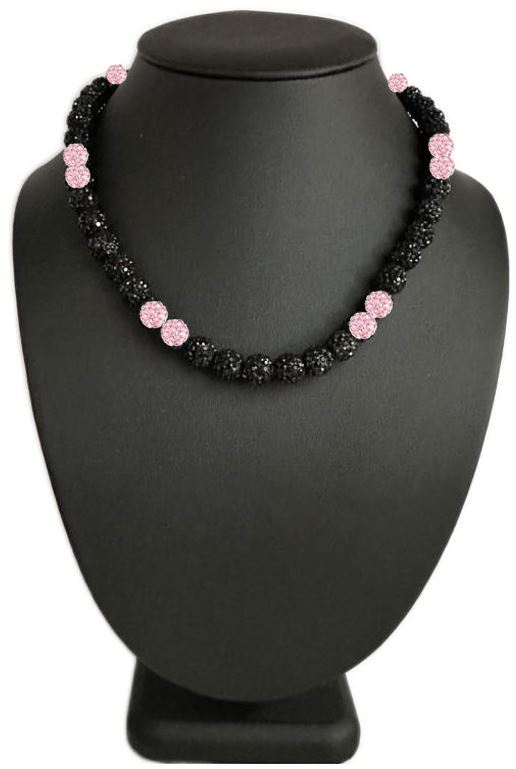 Iced Bling Disco Ball Rhinestone Crystal Bead Baseball Necklace Black Out Collection Venom Pink