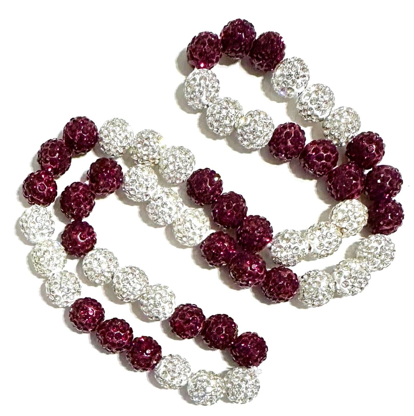 Iced Bling Disco Ball Rhinestone Crystal Bead Baseball Necklace Burgandy Maroon White