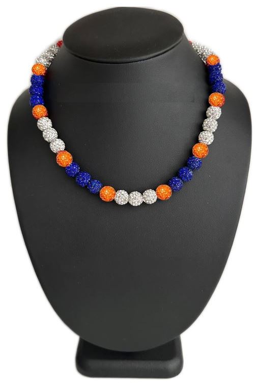 Iced Bling Disco Ball Rhinestone Crystal Bead Baseball Necklace Orange Blue Gators