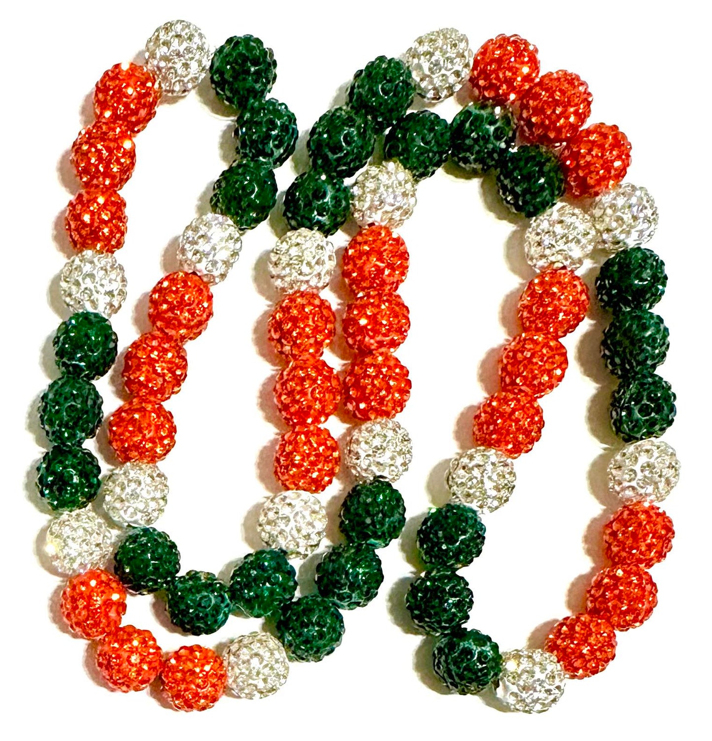 Iced Bling Disco Ball Rhinestone Crystal Bead Baseball Necklace Orange Green Canes