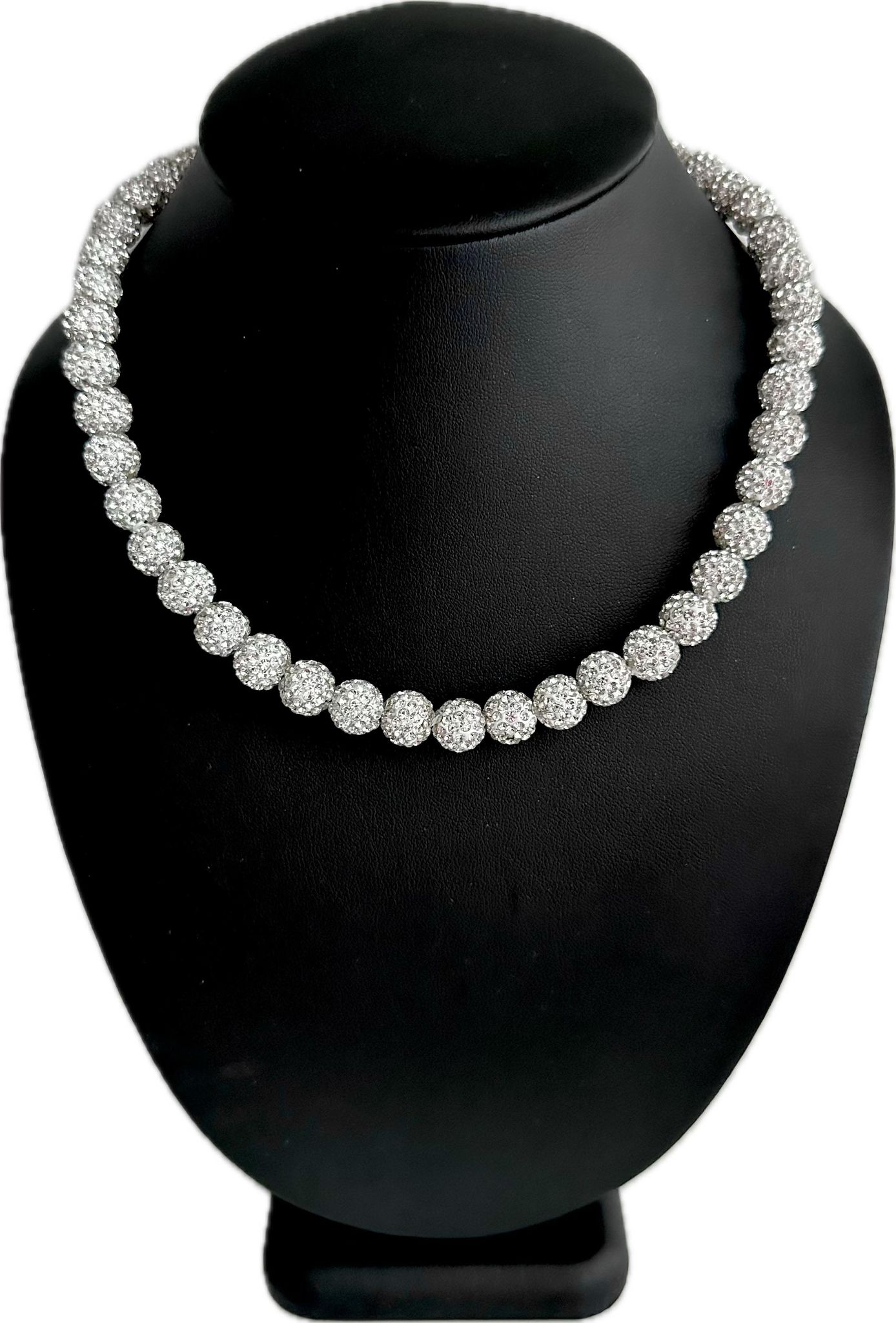 Iced Bling Disco Ball Rhinestone Crystal Bead Baseball Necklace Silver Snow