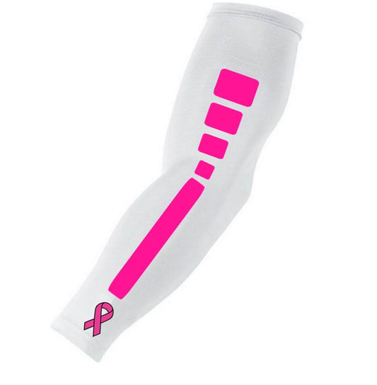 Sports Compression Arm Sleeve Pink Ribbon Cancer Awareness Elite White