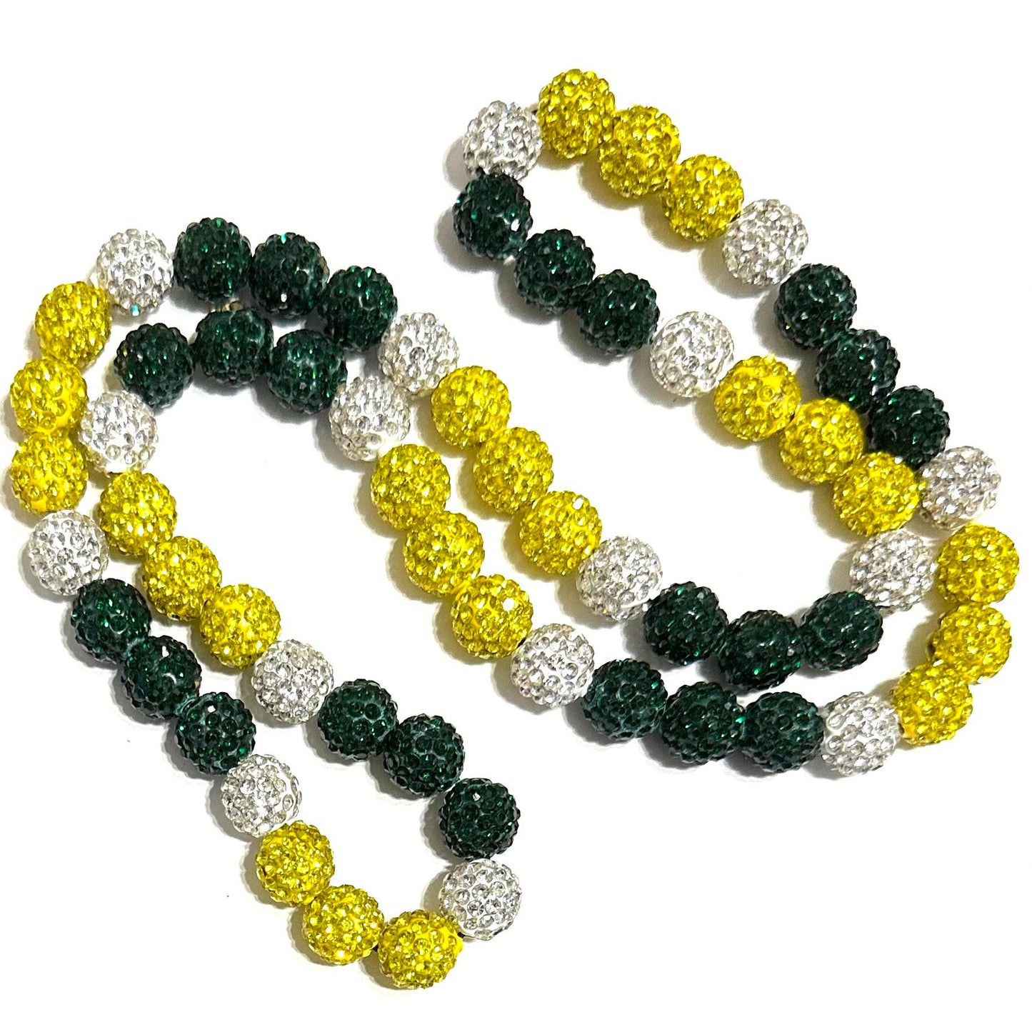 Iced Bling Disco Ball Rhinestone Crystal Bead Baseball Necklace Green Yellow A's