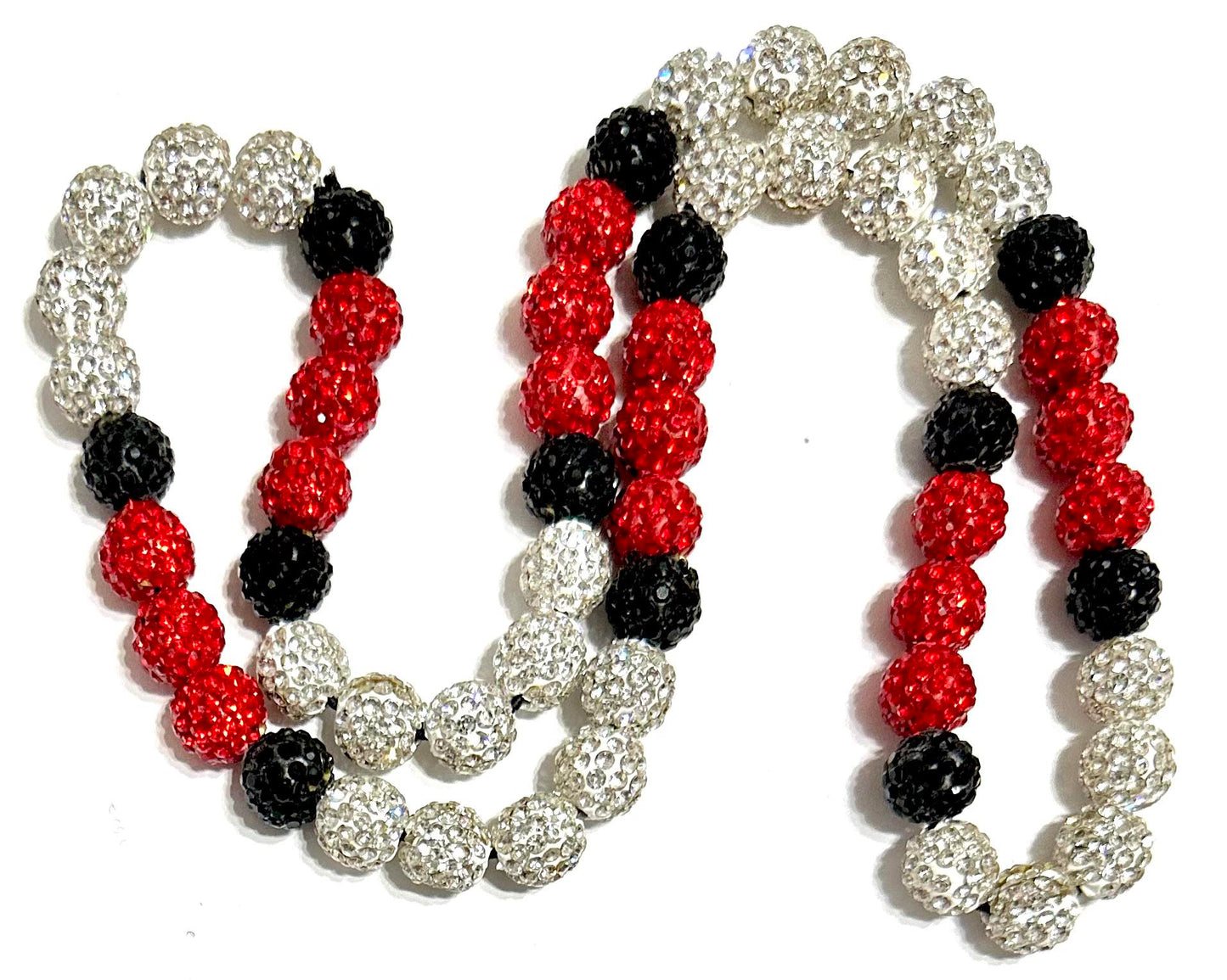 Iced Bling Disco Ball Rhinestone Pollyanna Crystal Bead Baseball Necklace Red Heat