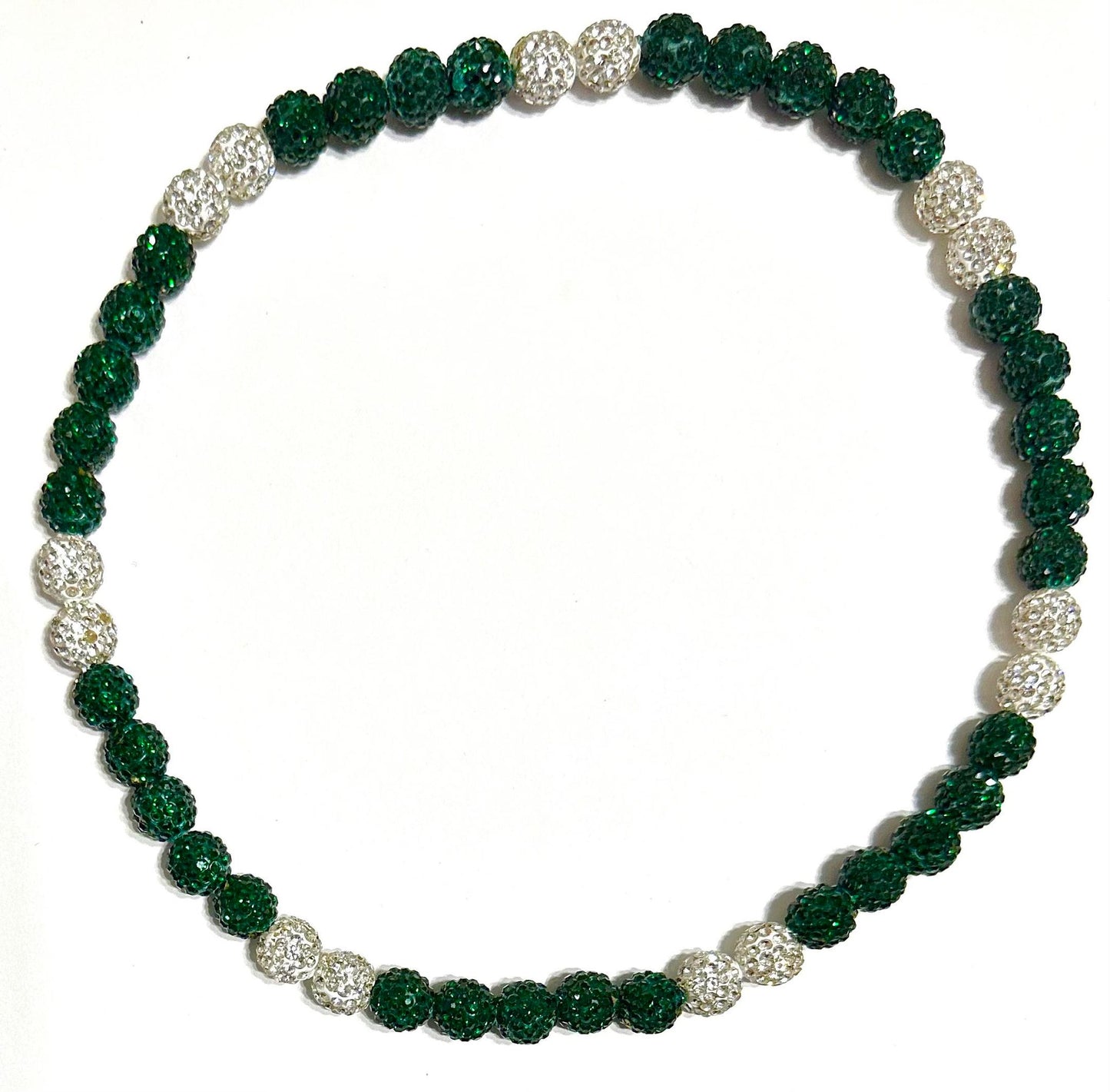 Iced Bling Disco Ball Rhinestone Pollyanna Crystal Bead Baseball Necklace Green White