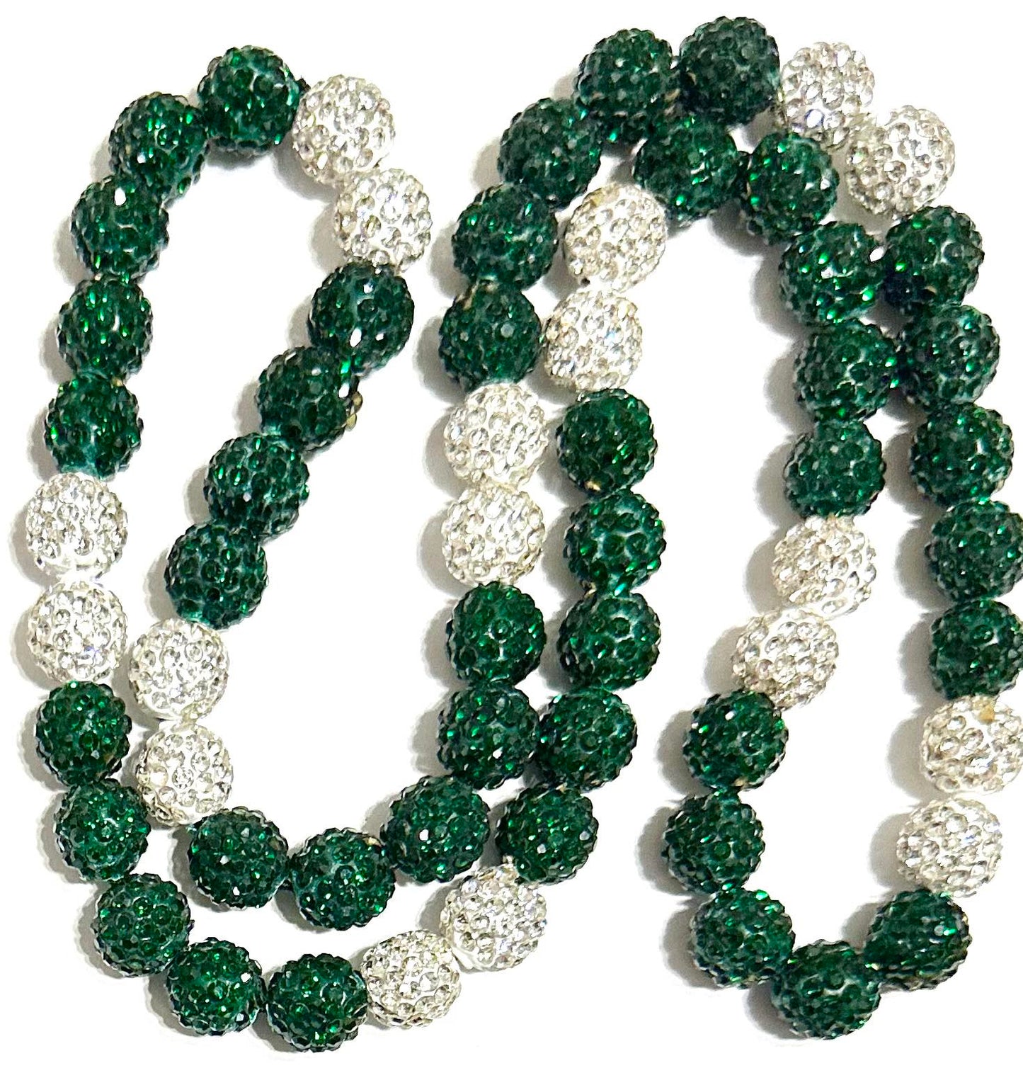 Iced Bling Disco Ball Rhinestone Pollyanna Crystal Bead Baseball Necklace Green White