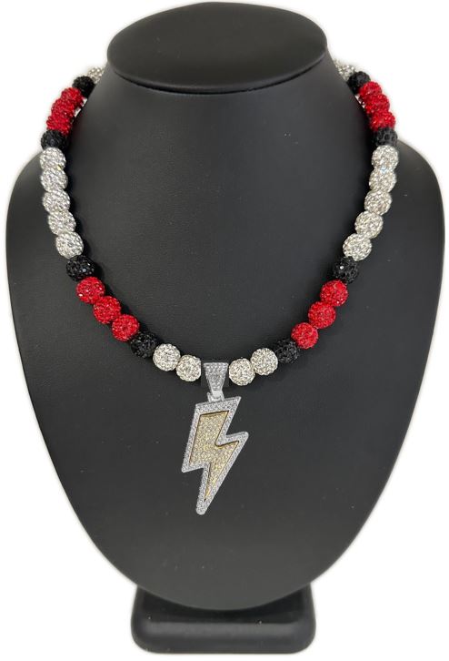 Iced Bling Disco Ball Rhinestone Pollyanna Crystal Bead Baseball Necklace Lightning