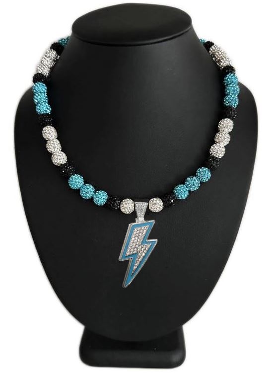 Iced Bling Disco Ball Rhinestone Crystal Bead Baseball Necklace Blue Black White Lightning II