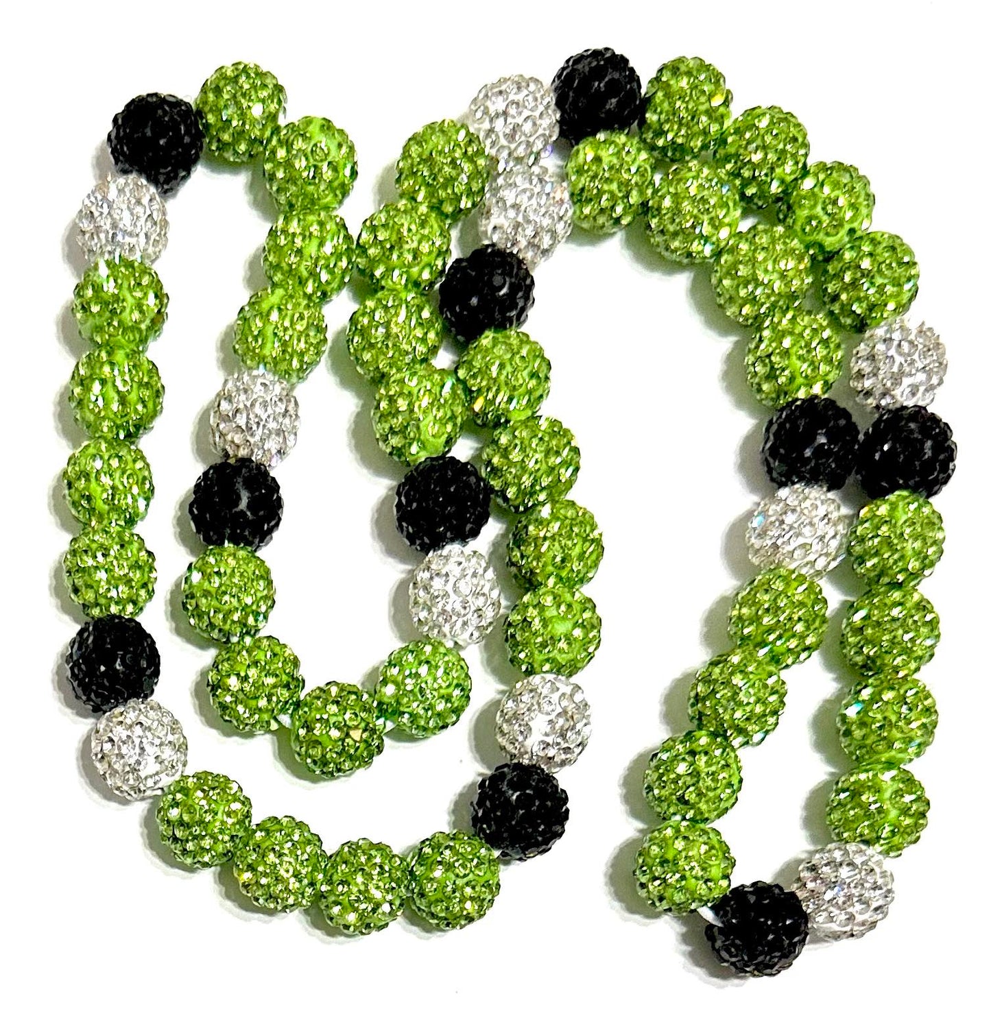 Iced Bling Disco Ball Rhinestone Crystal Bead Baseball Necklace Lime Time