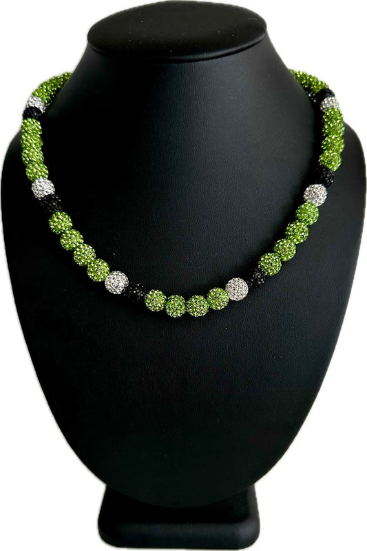 Iced Bling Disco Ball Rhinestone Crystal Bead Baseball Necklace Lime Time