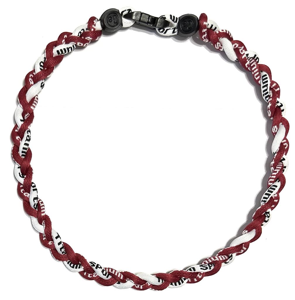 Baseball 3 Rope Tornado Energy Necklace Burgandy Maroon White